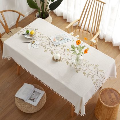 White Tassel Cotton Linen Table Cloth